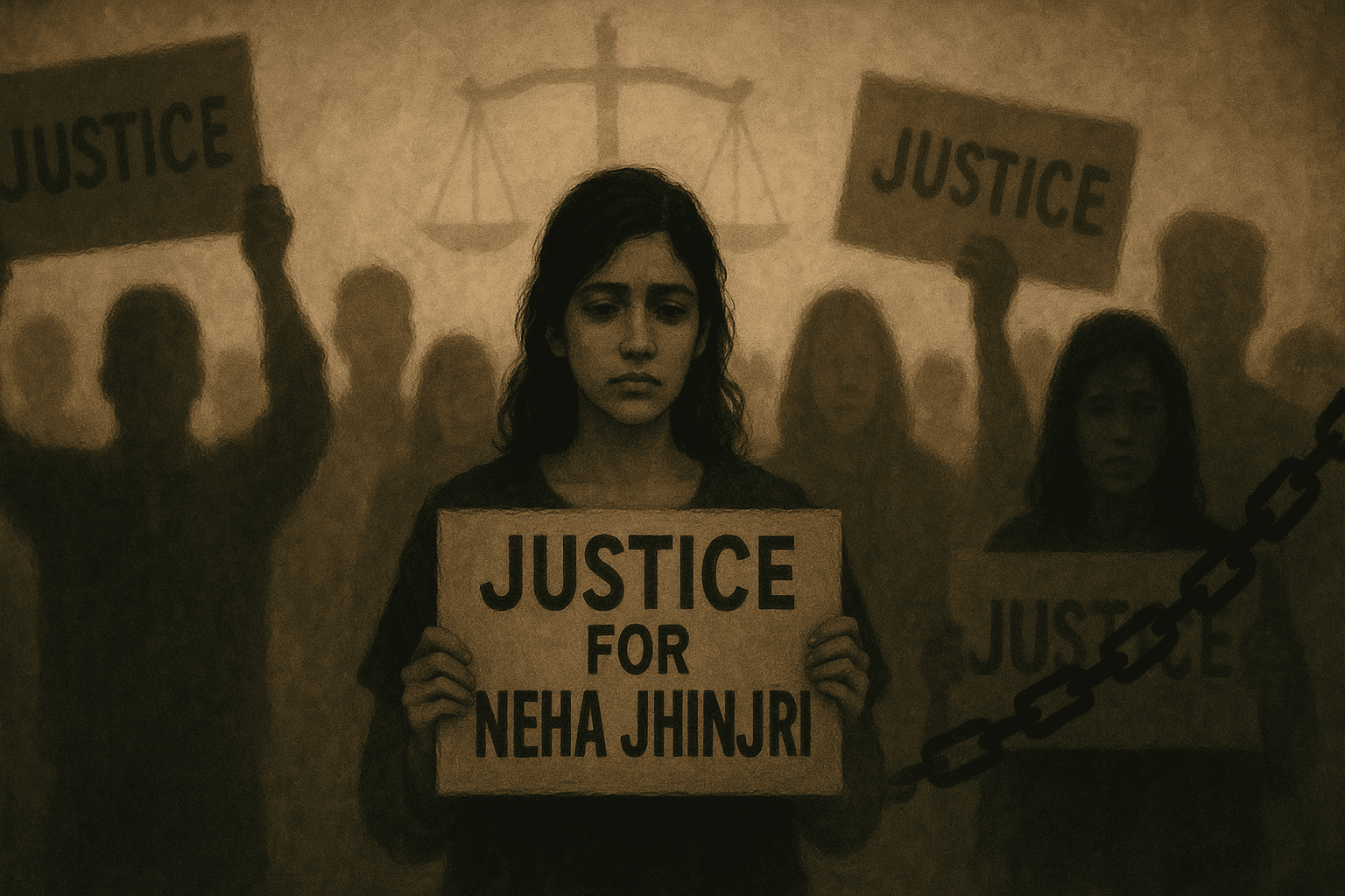 Log Neha Jhinjri ke liye insaaf maangte hue. Log Neha Jhinjri ke liye insaaf maangte hue.